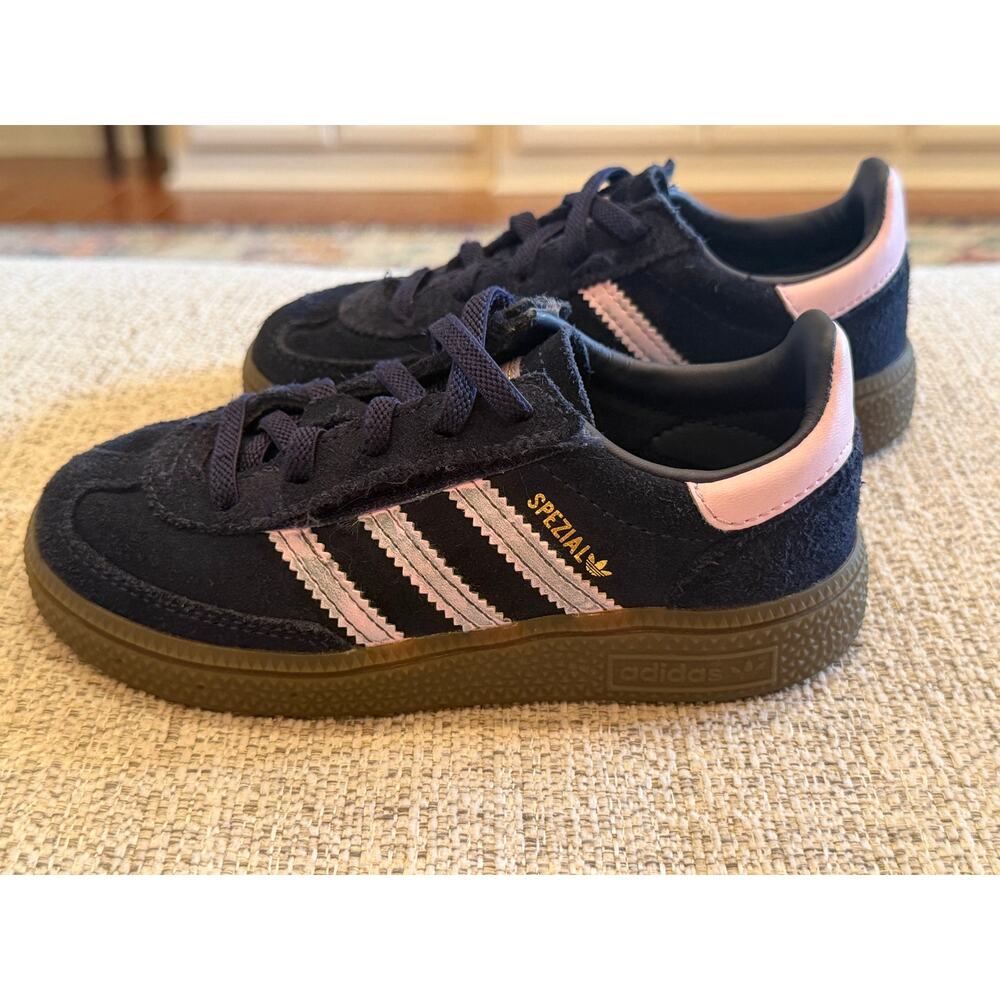 Adidas kids Hamdball Spezial Navy Blue Pink Velcro Tennis Shoes Girls Sz 10Y - Picture 3 of 10